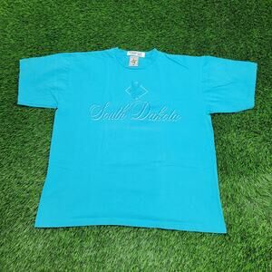 Vintage 90s South Dakota Flower Shirt Womens XL 24x27 Blue